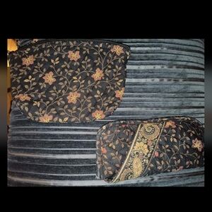 Vera Bradley Black Walnut Set Double Slot Eyeglasses Case & Small Cosmetic Case